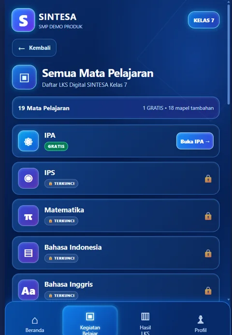 Screenshot asli aplikasi: 19 Mata Pelajaran