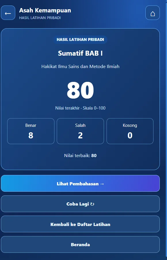 Screenshot asli SINTESA: Nilai latihan