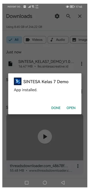 Android menampilkan App installed untuk SINTESA