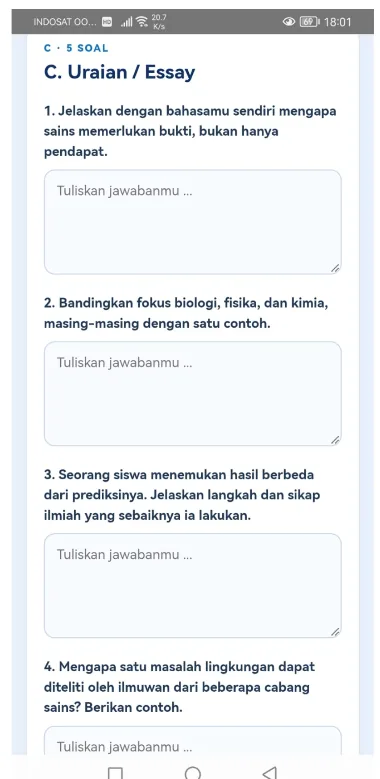 Soal uraian atau essay pada Tugas LKS IPA